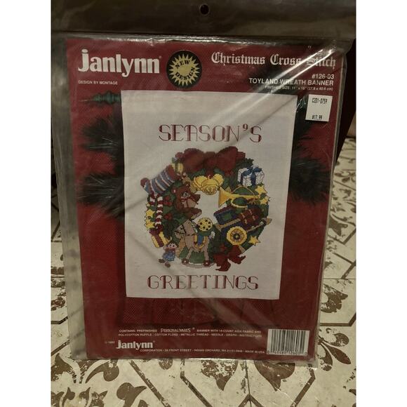 JANLYNN Toyland Wreath Banner Christmas Cross Stitch Kit #126-03 12" x 16" - Picture 1 of 3